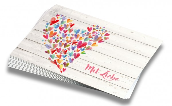 Postkarten-Set "Mit Liebe" (10 Stück) | Grußkarten, Herz | Seitenansicht