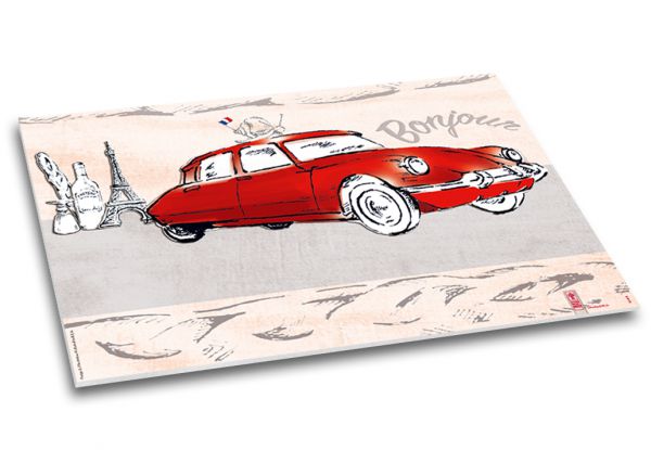 Schreibtischunterlage "Bonjour - Citroën DS" | Auto, rot | Seitenansicht